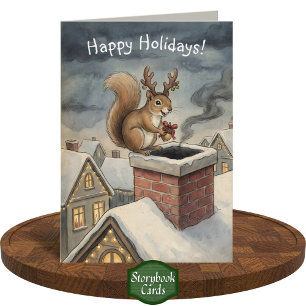 Carte Écureuil Mignon Jouant au Père Noël Dessinant Noël