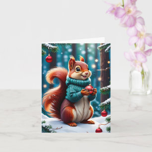 Carte Écureuil rouge mignon dans des boules de Noël plus