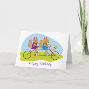 Carte Écureuils sur un anniversaire tandem de vélo
