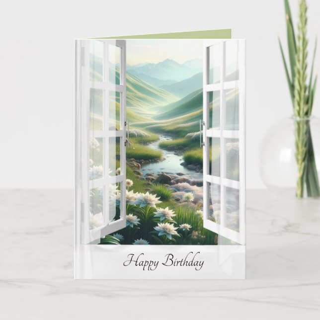 Carte Edelweiss Alpes suisses fenêtre Anniversaire (Devant)
