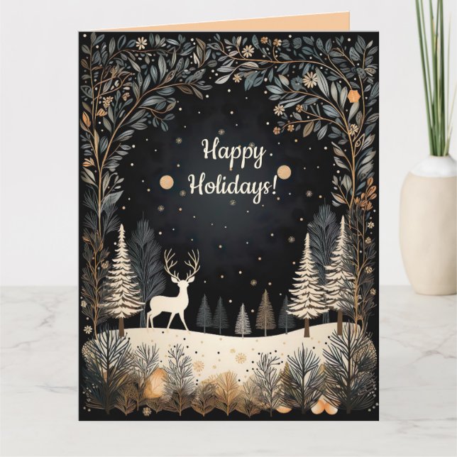 Carte Editable Deer in the Woods Happy Holidays  (Devant)