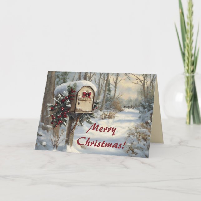 Carte Editable Mailbox on a Winter Rural Road Christmas (Devant)