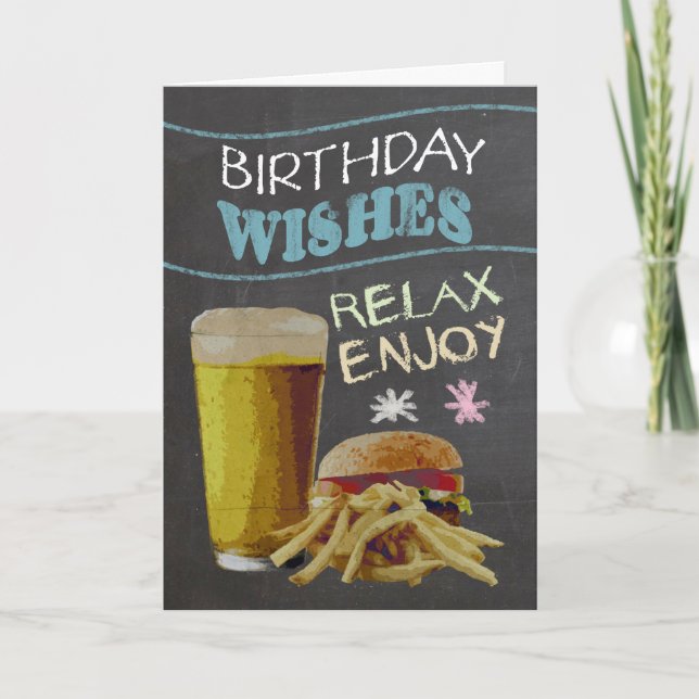 Carte Effet Chalk Board tendance, Avec Bière, Burger (Devant)