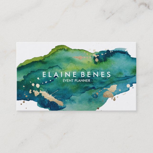 Carte effet éclaboussure de peinture bleu, verte e (Devant)