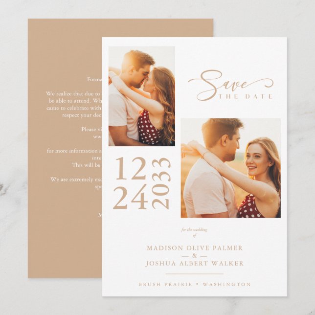 Carte Effet or élégant 2 Photos Mariage sophistiqué (Devant / Derrière)