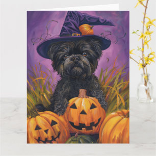 Carte Éffrayant Affenpinscher Halloween sorcière et Citr