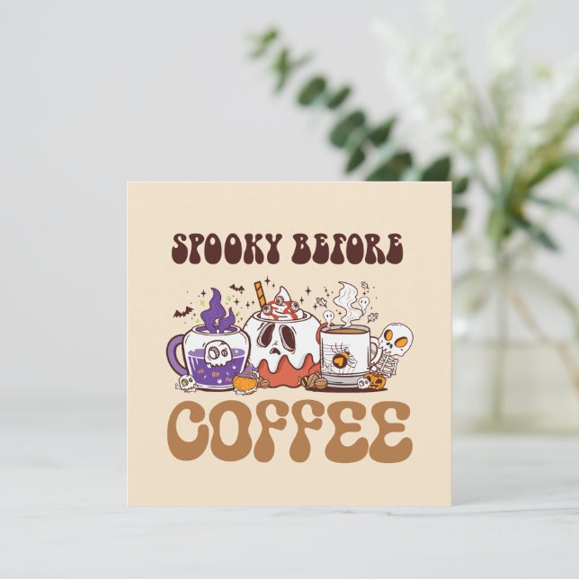 Carte Éffrayant Avant Café - Drôle Ghost Coffee Brew (Debout devant)