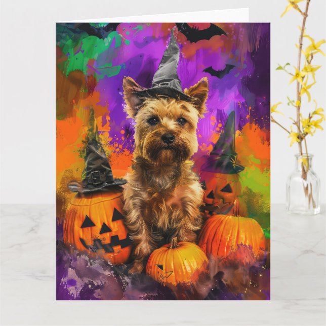 Carte Éffrayant Cairn Terrier Chien Halloween sorcier Ci (Fleur jaune)