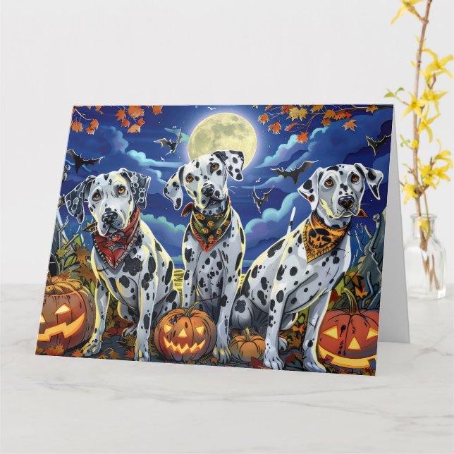 Carte Éffrayant d'Halloween dalmate (Fleur jaune)