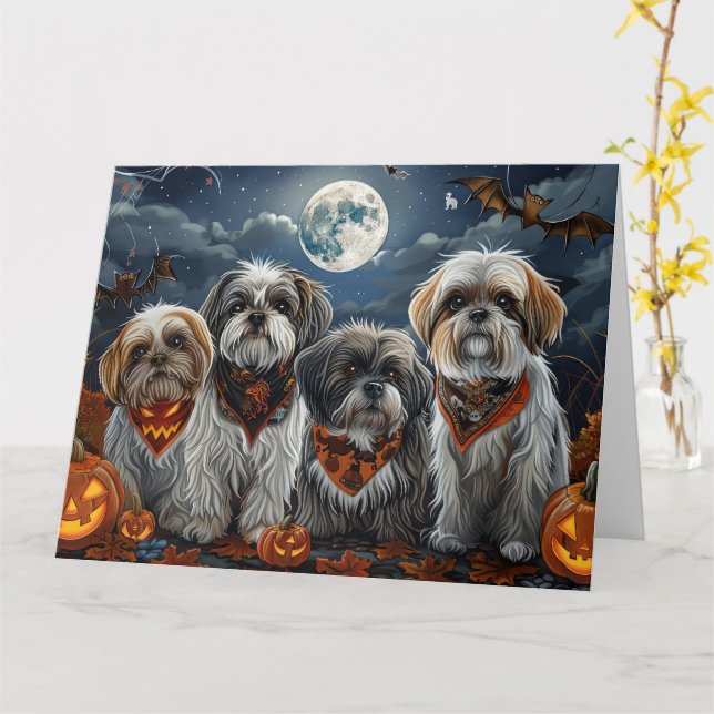 Carte Éffrayant d'Halloween Malti Tzu (Fleur jaune)