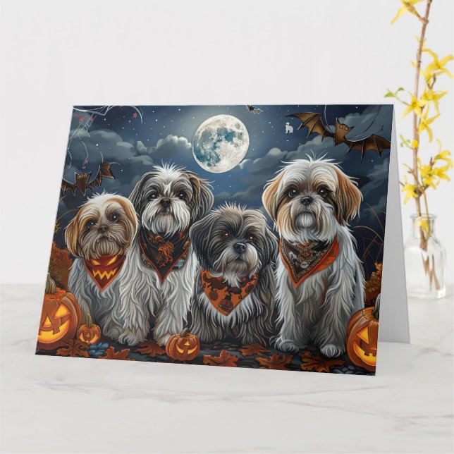 Carte Éffrayant d'Halloween Malti Tzu (Fleur jaune)