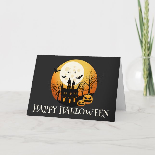 Carte Éffrayant Happy Halloween Maison hantée (Devant)