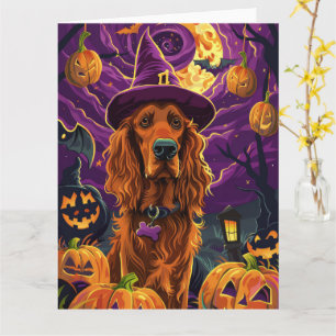 Carte Éffrayant Irish Red Setter Citrouille de sorcière 