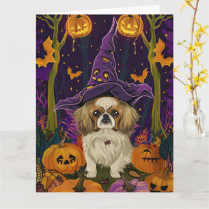 Carte Éffrayant Pekingese Chien Halloween sorcière et Ci