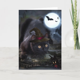 Carte éffrayante d'Halloween Chat Noir