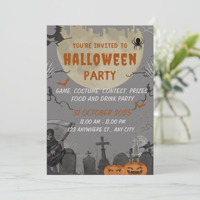 Carte éffrayante d'invitation de fête d'Halloween (Debout devant)