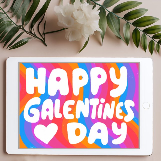 Carte eGalentine BubbleLetters Arc-en-ciel Groovy  (Happy Galentines Day BubbleLetters Rainbow Groovy Retro eCard Digital Card Email Online Greeting 
)