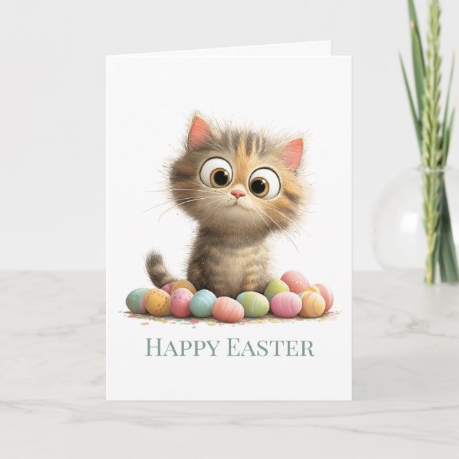 Carte Egg-stra Silly Easter Cat Greeting Card (Devant)