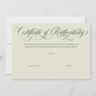 Carte Eggshell Olive Swirls Certificat d'authenticité