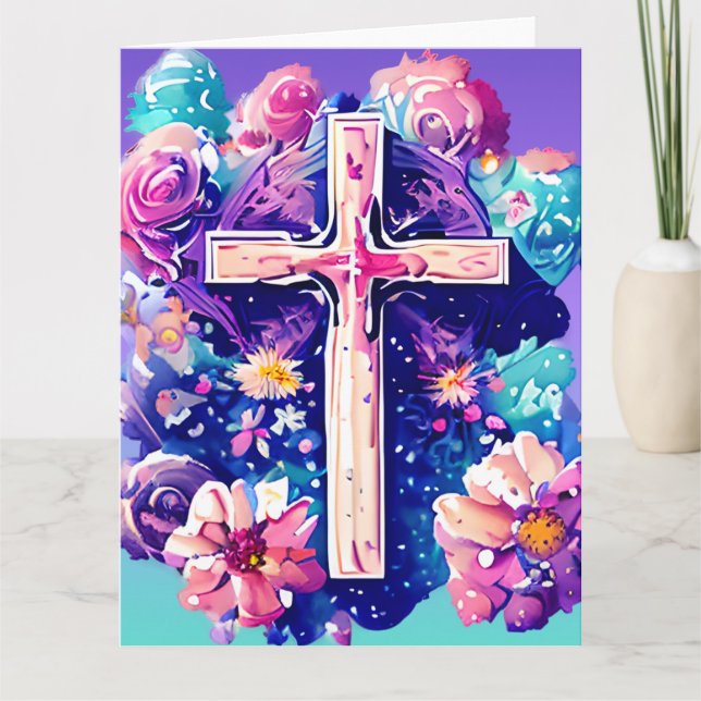 Carte Eglise de la Croix chrétienne Pâques Jésus Résurre (Devant)