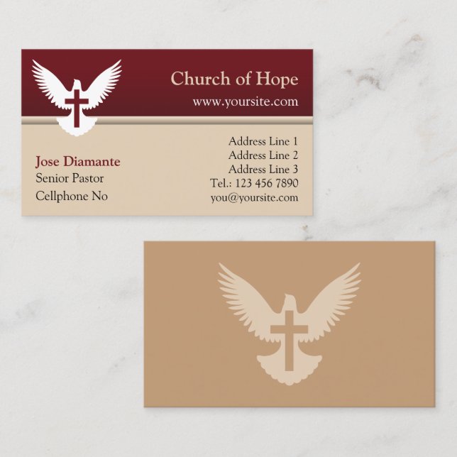 Carte Eglise Dove avec Croix Rouge et Beige (Devant / Derrière)