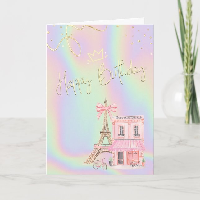 Carte Eiffel Tower Parisian Holographic Birthday  (Devant)
