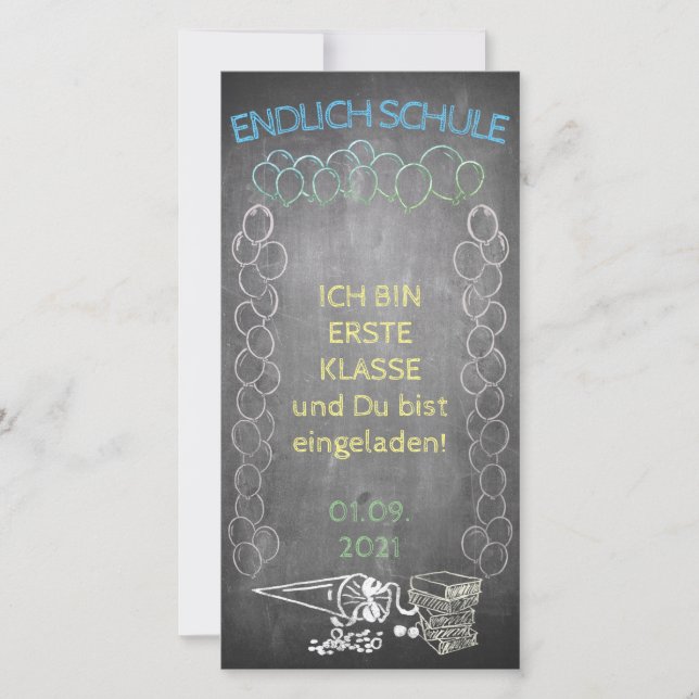 Carte Einladungskarte zur Einschulung im Tafelstil (Devant)
