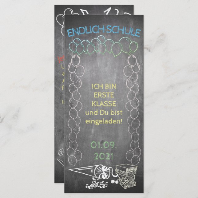 Carte Einladungskarte zur Einschulung im Tafelstil (Devant / Derrière)