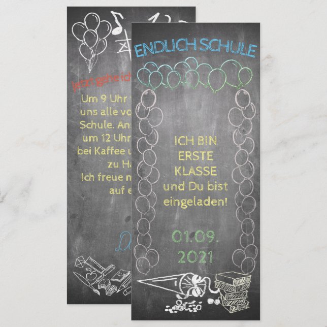Carte Einladungskarte zur Einschulung im Tafelstil (Devant / Derrière)