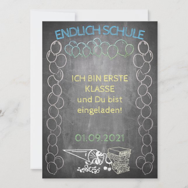 Carte Einladungskarte zur Einschulung im Tafelstil (Devant)
