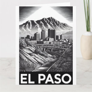 Carte El Paso Texas Skyline Noir et Blanc Gravure sur Bo
