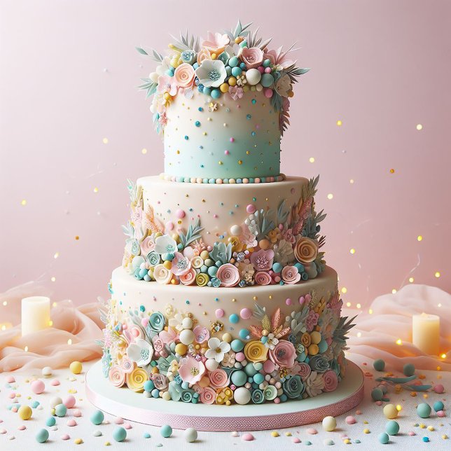 CARTE ELABORER PASTEL FLORAL CAKE ANNIVERSAIRE (Créateur téléchargé)