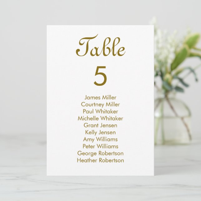 Carte Elegance moderne Gold Table Numéro Siège (Debout devant)