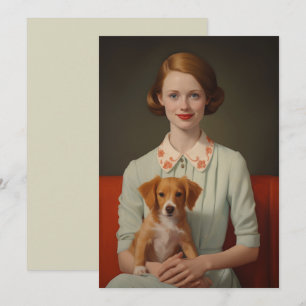 Carte Élégance vintage : Femme avec chiot dans Pastel