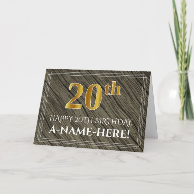 Carte Elégant 20e anniversaire : Faux Wood, Faux Gold Lo (Devant)