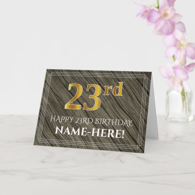 Carte Elégant 23ème anniversaire : Faux Wood, Faux Gold  (Orchidée)