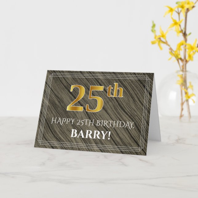 Carte Elégant 25e anniversaire : Faux Wood, Faux Gold Lo (Fleur jaune)