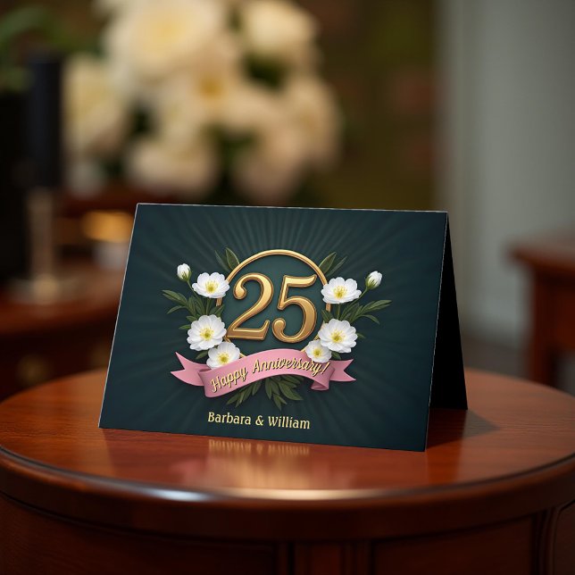 Carte Élégant 25e anniversaire Mariage de la florale d'o (Créateur téléchargé)
