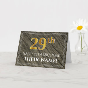 Carte Elégant 29e anniversaire : Faux Wood, Faux Gold Lo