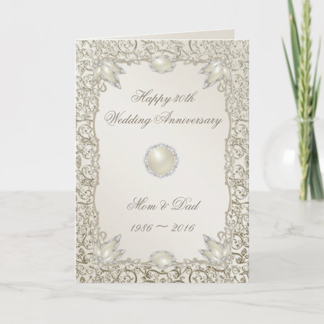 Carte Elégant 30e anniversaire de Mariage de Pearl (Devant)