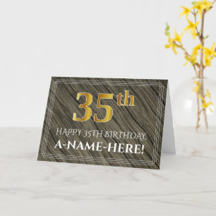 Carte Elégant 35e anniversaire : Faux Wood, Faux Gold Lo