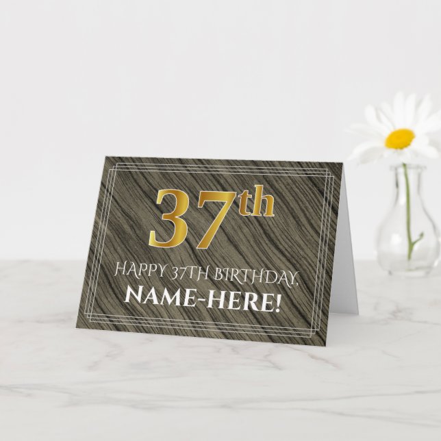 Carte Elégant 37ème anniversaire : Faux Wood, Faux Gold  (Petite plante)