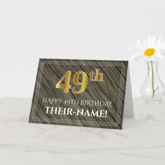 Carte Elégant 49e anniversaire : Faux Wood, Faux Gold Lo (Petite plante)