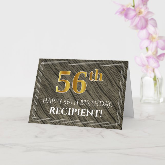 Carte Elégant 56ème anniversaire : Faux Wood, Faux Gold  (Orchidée)