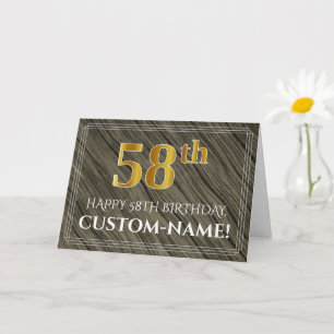 Carte Elégant 58ème anniversaire : Faux Wood, Faux Gold 