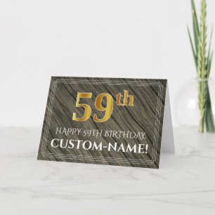 Carte Elégant 59e anniversaire : Faux Wood, Faux Gold Lo