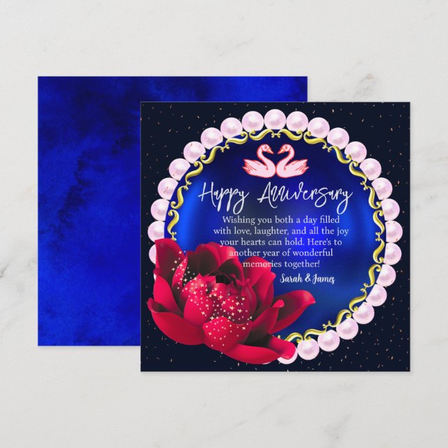 Carte Élégant 5° joyeux anniversaire de Mariage Navy-Blu (Devant / Derrière)