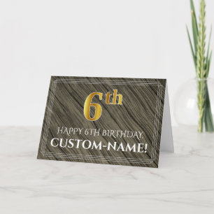 Carte Élégant 6ème anniversaire : Faux Wood, Faux Gold L