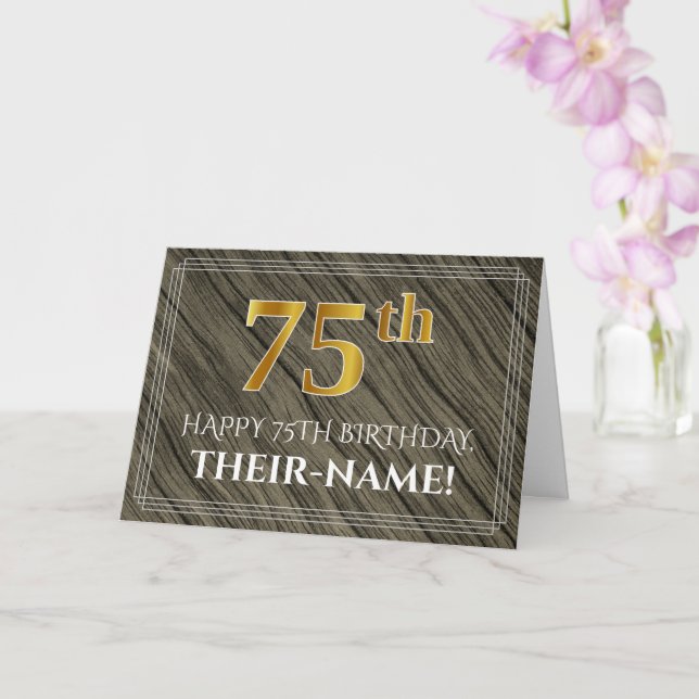 Carte Elégant 75e anniversaire : Faux Wood, Faux Gold Lo (Orchidée)