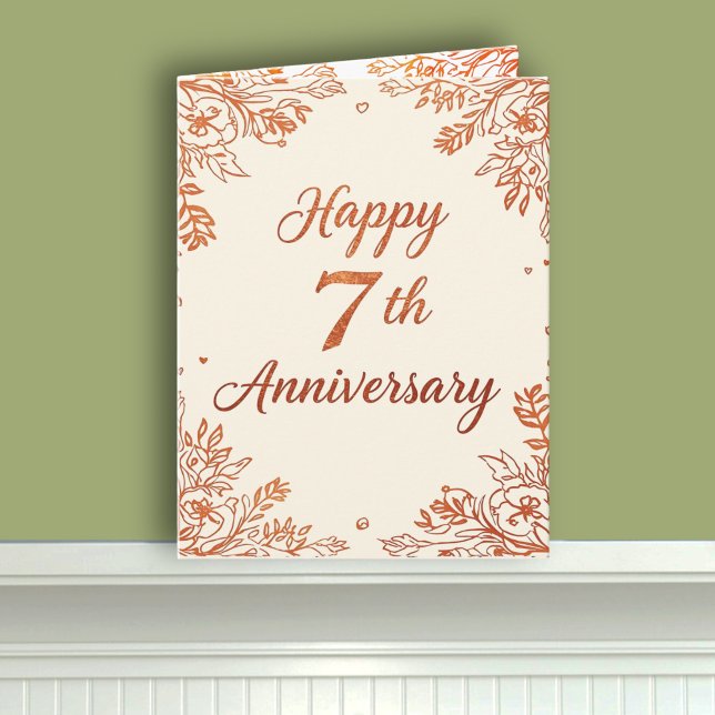 Carte Élégant 7e anniversaire Mariage en cuivre (Créateur téléchargé)
